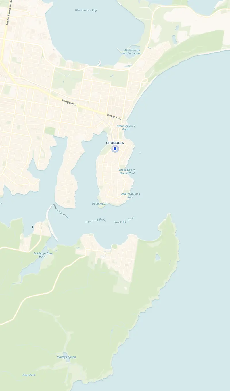 Map of the Cronulla service area and the surrounding suburbs we cover.