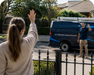 Customer waving goodbye to a Cronulla Blocked Drains plumber